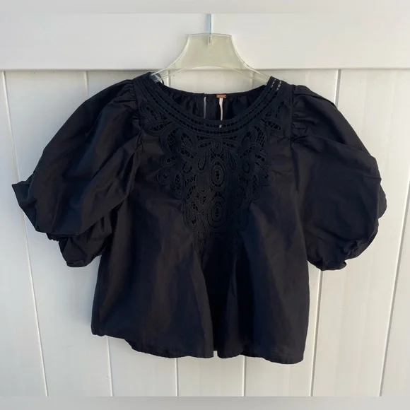 Free People Bardot Blouse 
Black Puff Sleeve - Picture 5 of 9